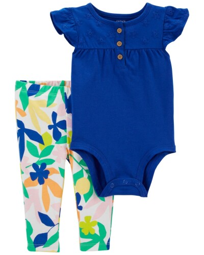 CARTER'S Set 2dílný legíny, body kr. rukáv Cobalt Floral holka NB/ vel. S 56