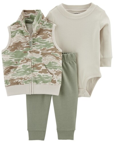 CARTER'S Set 3dílná vesta, tepláky, body dl. rukáv Green Camo chlapec 3m