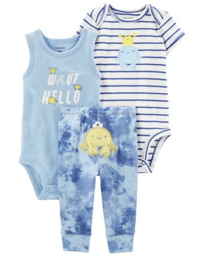 CARTER'S Set 3dílný tepláky, body kr. rukáv, body bez rukávů Blue Wave chlapec LBB 24m