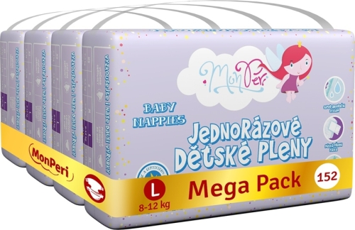 MONPERI Klasik Pleny jednorázové L (8-12 kg) 152 ks - Mega Pack