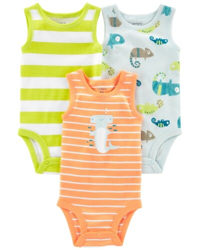 CARTER'S Body bez rukávů Stripes Animals kluk 3ks 6m