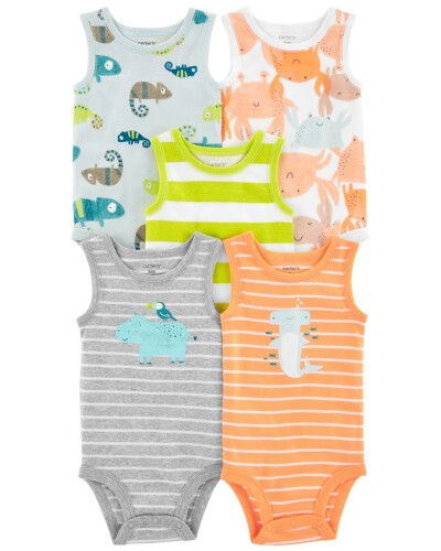 CARTER'S Body bez rukávů Stripes Animals kluk 5ks NB/vel. 56