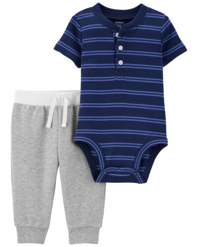 CARTER'S Set 2dílný body kr. rukáv, tepláky Blue Stripes kluk 9m