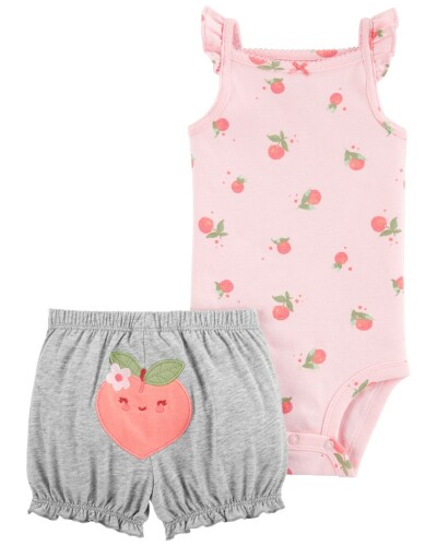 CARTER'S Set 2dílný body na ramínka, kraťasy Pink Peach holka 18m