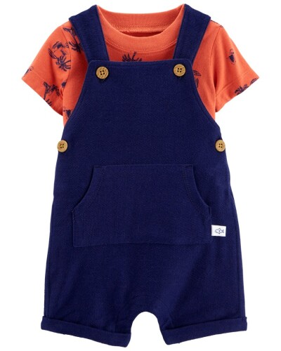 CARTER'S Set 2dílný triko kr. rukáv, kraťasy na kšandy Navy Orange kluk 18m