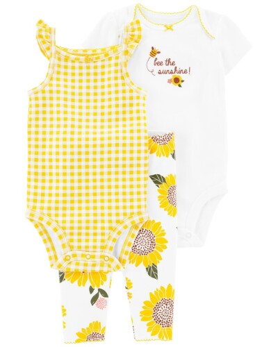 CARTER'S Set 3dílný legíny, body kr. rukáv, body na ramínka Yellow Sunflower holka 24m