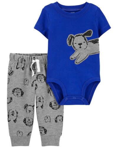 CARTER'S Set 2dílný body kr. rukáv, tepláky Blue Dog kluk 9m