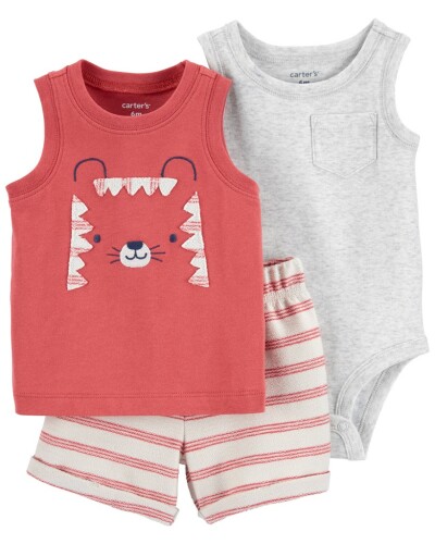 CARTER'S Set 3dílný body bez rukávů, tílko, kraťasy Red Tiger kluk 12m