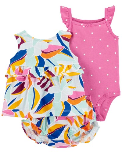 CARTER'S Set 3dílný body na ramínka, tílko, kalhotky Multi Floral holka 6m