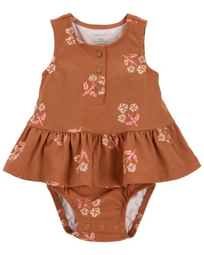 CARTER'S Body bez rukávů s volánem Brown Flowers holka 9m