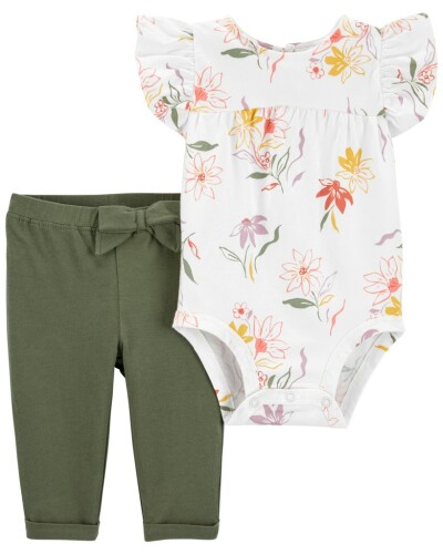 CARTER'S Set 2dílný body kr. rukáv, legíny Ivory Floral holka 3m