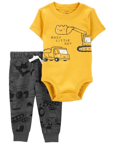 CARTER'S Set 2dílný body kr. rukáv, tepláky Yellow Transport kluk 12m