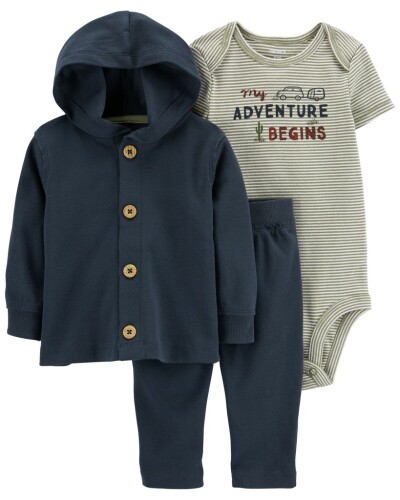 CARTER'S Set 3dílný body kr. rukáv, cardigan, tepláky Navy Adventure kluk 9m