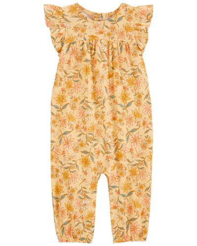 CARTER'S Overal bez nožiček kr. rukáv Yellow Floral holka 3m