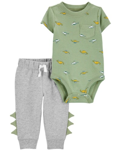 CARTER'S Set 2dílný body kr. rukáv, tepláky Green Dino kluk 12m