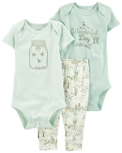 CARTER'S Set 3dílný body kr. rukáv 2ks, legíny Green Firefly neutrál 12m