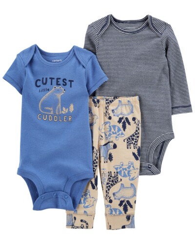 CARTER'S Set 3dílný body kr. rukáv, body dl. rukáv, tepláky Blue Safari kluk LBB 3m