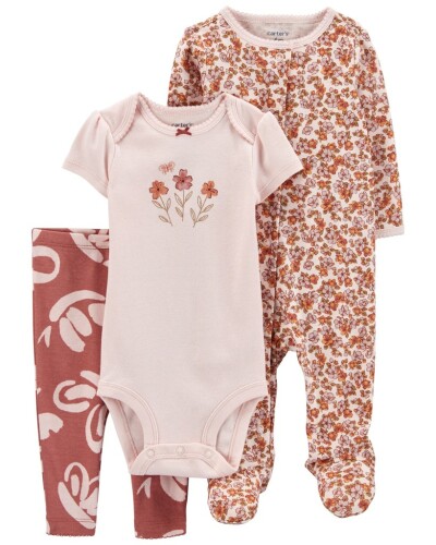 CARTER'S Set 3dílný body kr. rukáv, overal, legíny Pink Floral holka LBB 9m