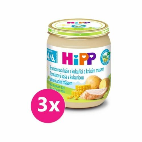 6x HiPP BIO Bramborové pyré s kukuřicí a krůtím masem (125 g) - maso-zeleninový příkrm