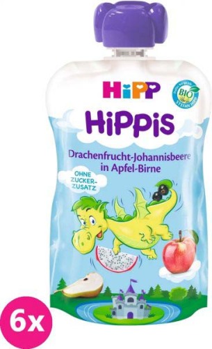 6x HiPP BIO HiPPiS Jablko, Hruška, Dračí ovoce, Černý rybíz (12m+) 100 g