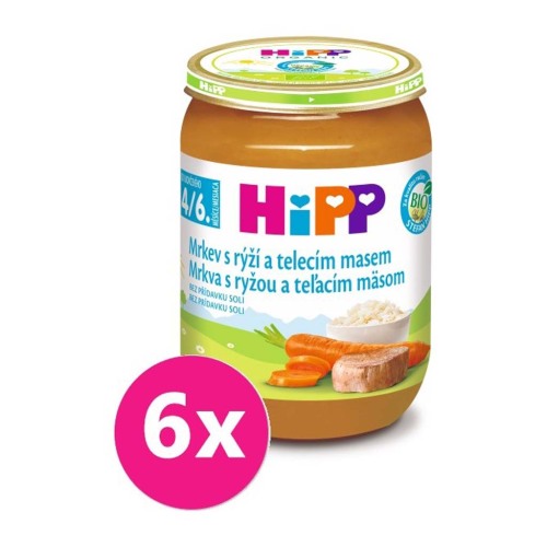 6x HiPP BIO karotka s rýží a telecím masem (190 g) - maso-zeleninový příkrm