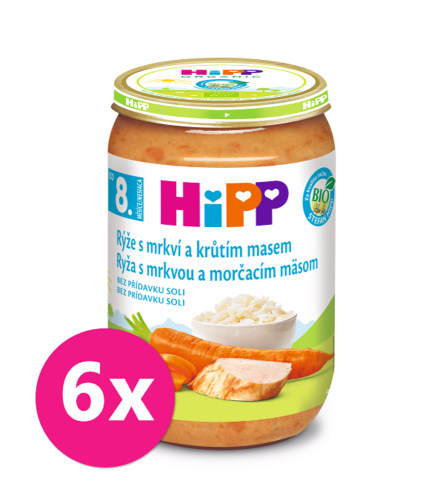 6x HiPP rýže s karotkou a krůtím masem (220 g) - maso-zeleninový příkrm