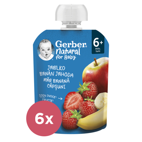 6x GERBER Natural kapsička jablko, banán a jahoda 90 g