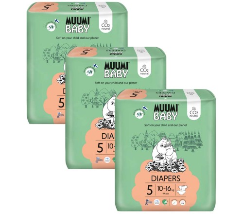 MUUMI Baby 5 Maxi+ 10-16 kg (132 ks), měsíční balení eko plen