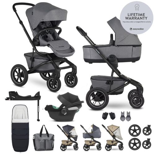 EASYWALKER Kočárek kombinovaný Jimmey Iris Grey XXL AIR + RWS + CYBEX Aton B2 i-Size + základna