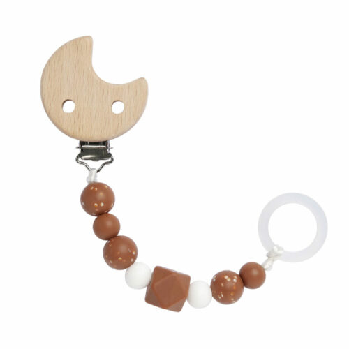 Soother Holder Wood/Silicone Little Universe moon rust