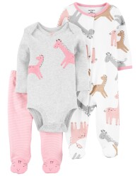 CARTER'S Set 3dílný overal na druky, polodupačky, body dl. rukáv Giraffe dívka LBB NB, vel. 56