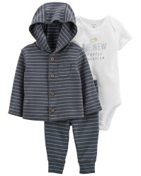 CARTER'S Set 3dílný mikina, tepláky, body kr. rukáv Grey Stripes chlapec LBB 3m, vel. 62