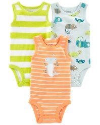 CARTER'S Body bez rukávů Stripes Animals kluk 3ks 12m