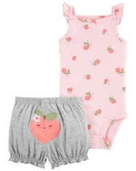 CARTER'S Set 2dílný body na ramínka, kraťasy Pink Peach holka 12m