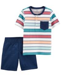 CARTER'S Set 2dílný triko kr. rukáv, kraťasy Color Stripes kluk 12m