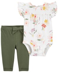 CARTER'S Set 2dílný body kr. rukáv, legíny Ivory Floral holka 9m